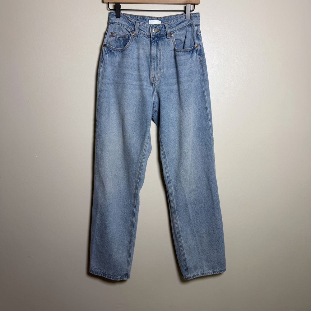 H&M Womens Cotton Jeans Size 6 Light Blue High Waisted Straight Leg